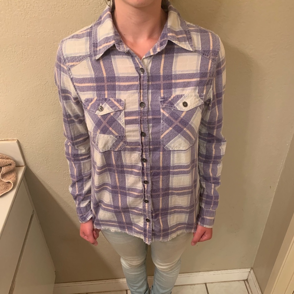 Billabong Purple and White XS/S Flannel